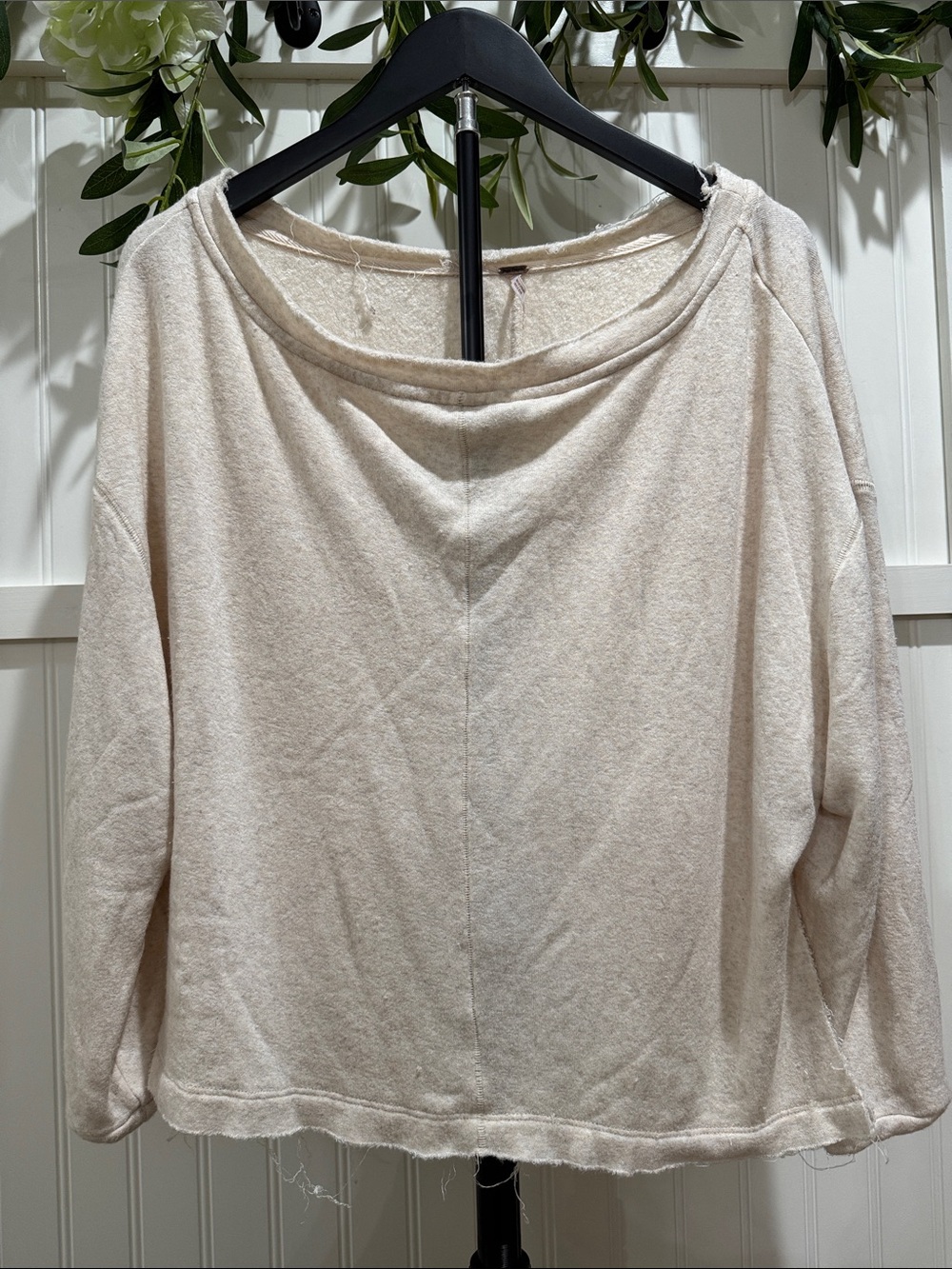 #741 FREE PEOPLE Cream Oatmeal Boatneck Raw Hem Top SOFT & COZY!